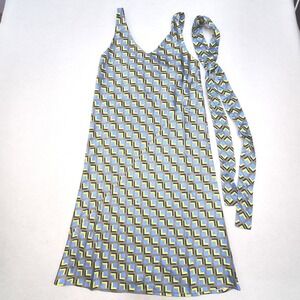 Wildfang Empower Satin Slip Dress Womens XS Cubic Blue Yellow Geometric